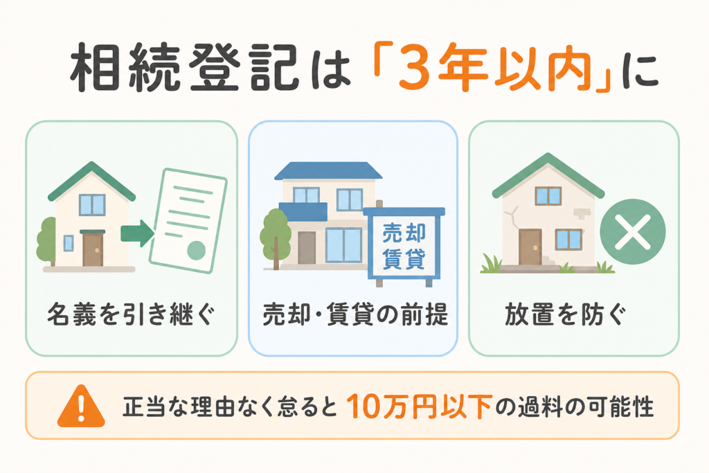 相続登記の期限と必要性を示す図解