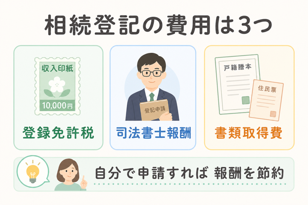 相続登記にかかる3つの費用を示す図解