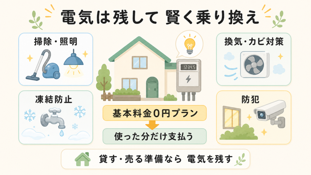 空き家の電気を残して基本料金0円プランへ乗り換えるメリット