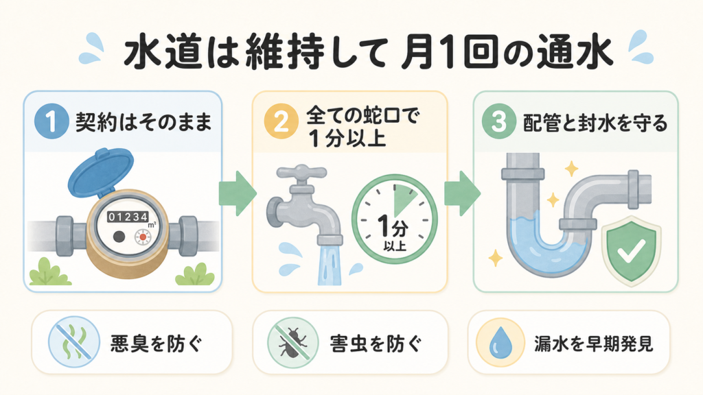 空き家の水道契約を維持して月1回通水する3ステップ