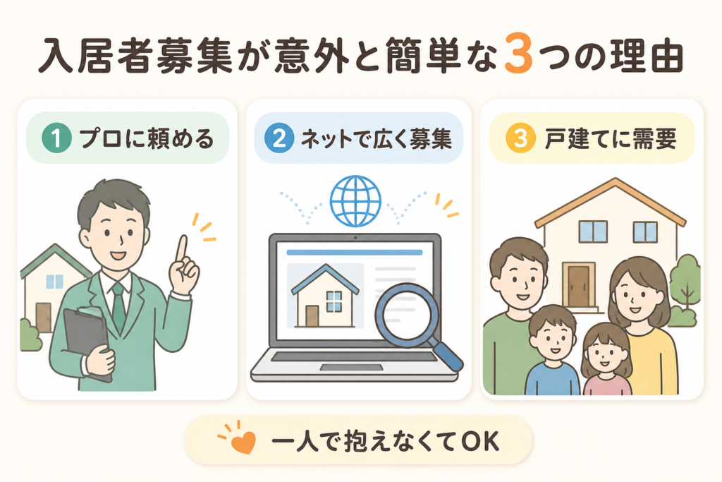 入居者募集が意外と簡単な3つの理由を示した図解
