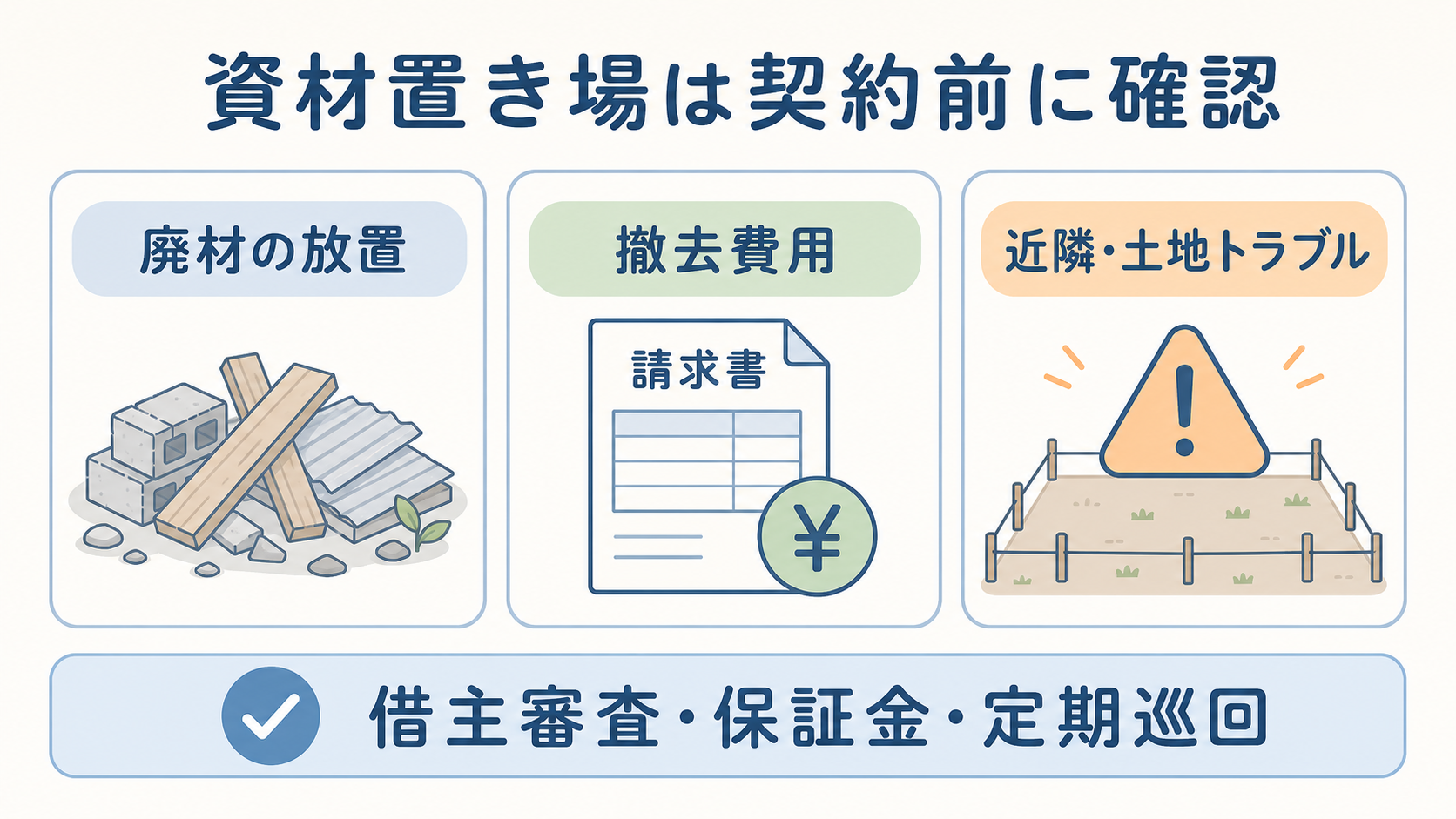 資材置き場として土地を貸す前に確認したいリスクと対策